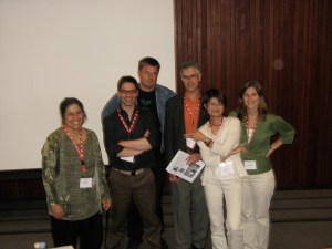 ISB 6. From left, Mela Sarkar, Jannis, Tony Mitchell, Mark Sebba, Angel Lin, Christina Higgins